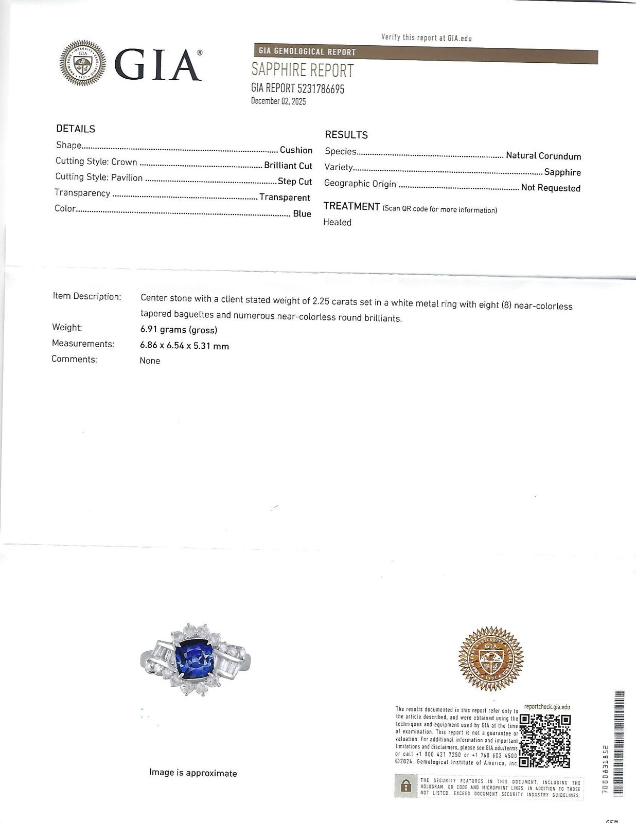 2.25ct Cushion Cut Blue Sapphire & 0.80ct Diamond Ring — GIA Certified, Platinum