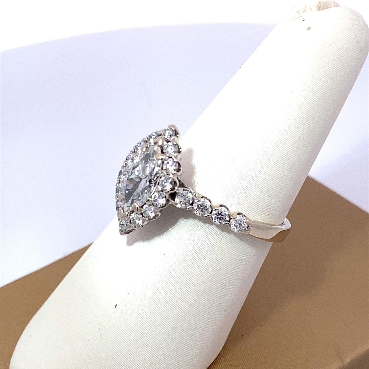 0.76ct Marquise Diamond Halo Engagement Ring — GIA Certified, 14k White Gold