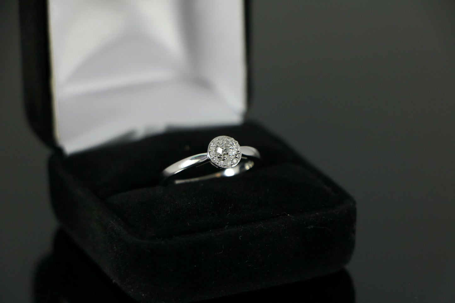 0.47ct Round Brilliant Diamond Halo Engagement Ring — GIA Certified, 14k White Gold