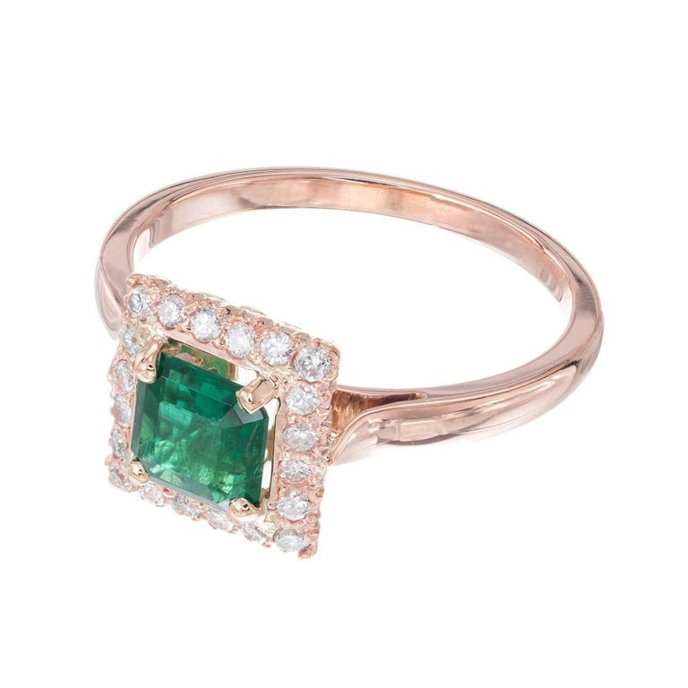 0.67ct Octagonal Emerald Diamond Halo Engagement Ring — GIA Certified, 14k Rose Gold