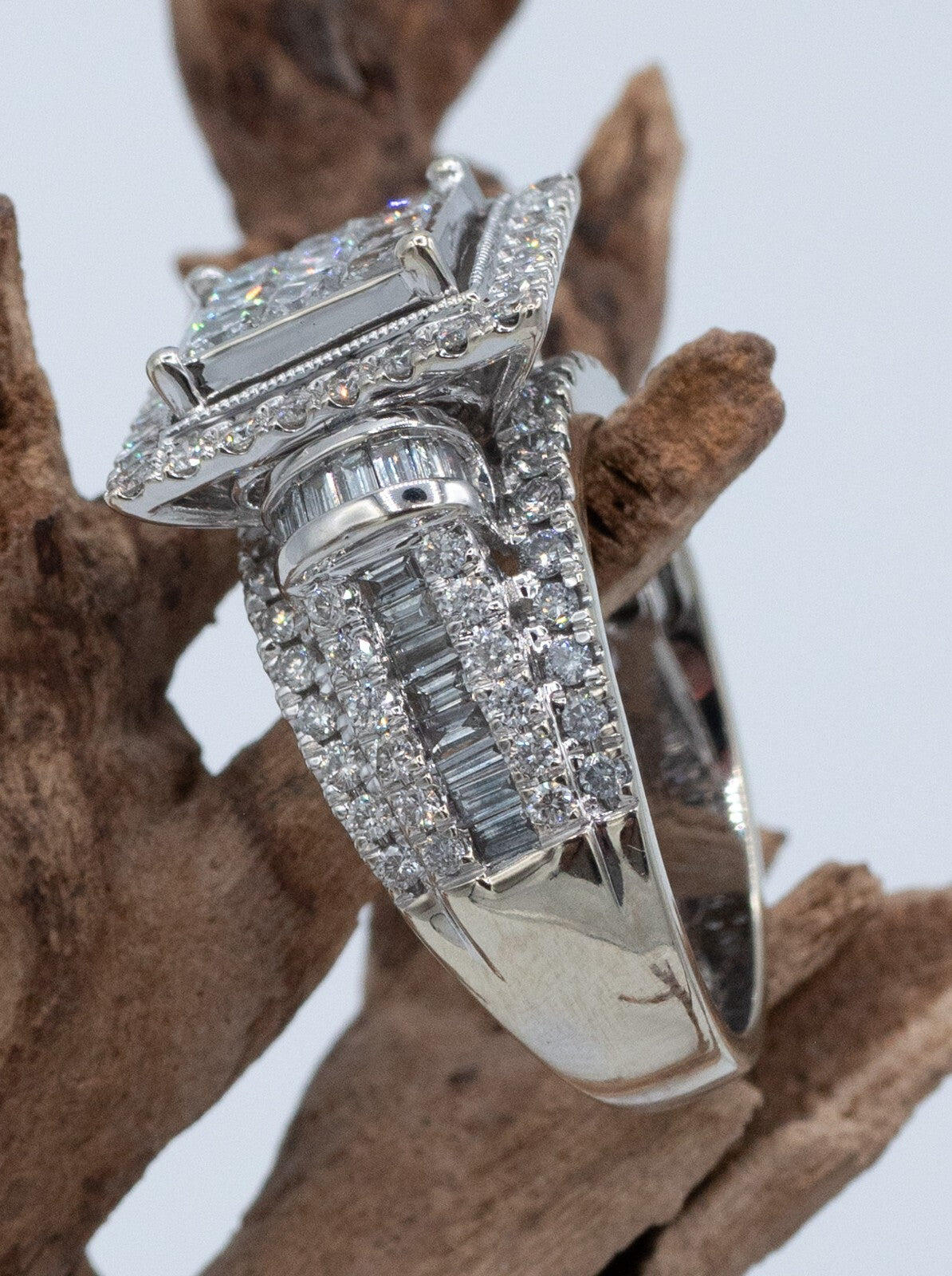 3.19ct Princess Cut Diamond Halo Wedding Set — GIA Certified, 14k White Gold
