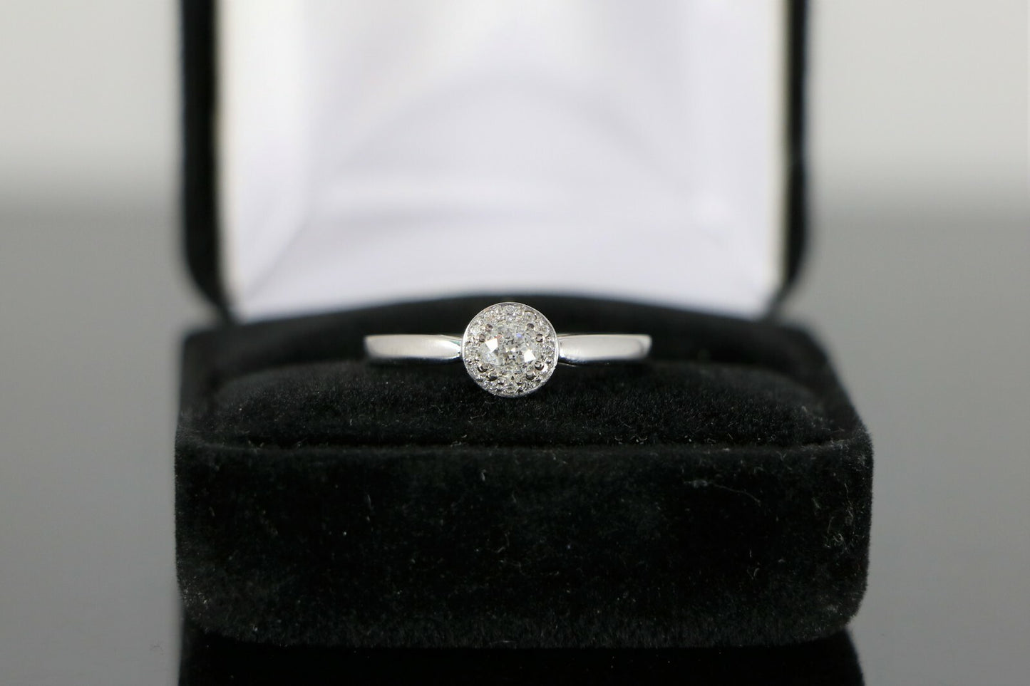 0.47ct Round Brilliant Diamond Halo Engagement Ring — GIA Certified, 14k White Gold