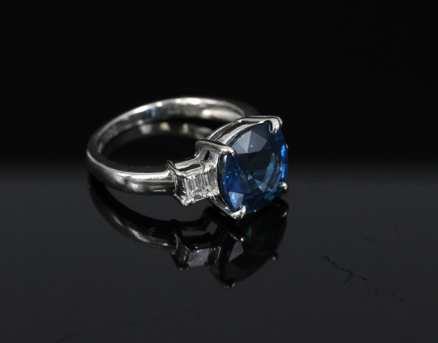 3.87ct Cushion Cut Blue Sapphire Diamond Ring — GIA Certified, Platinum