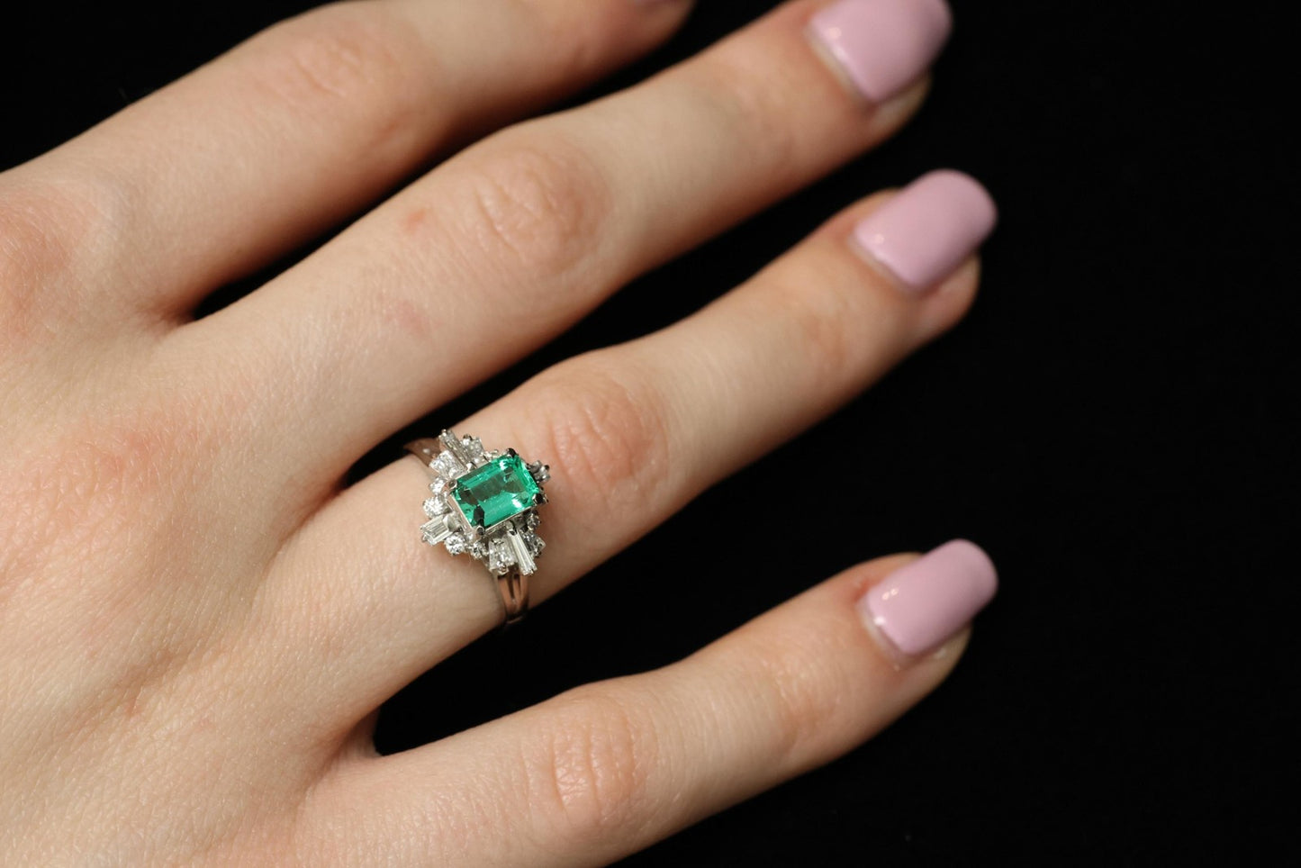 0.91ct Emerald Cut Colombian Emerald & Diamond Cocktail Ring — GIA Certified, Platinum