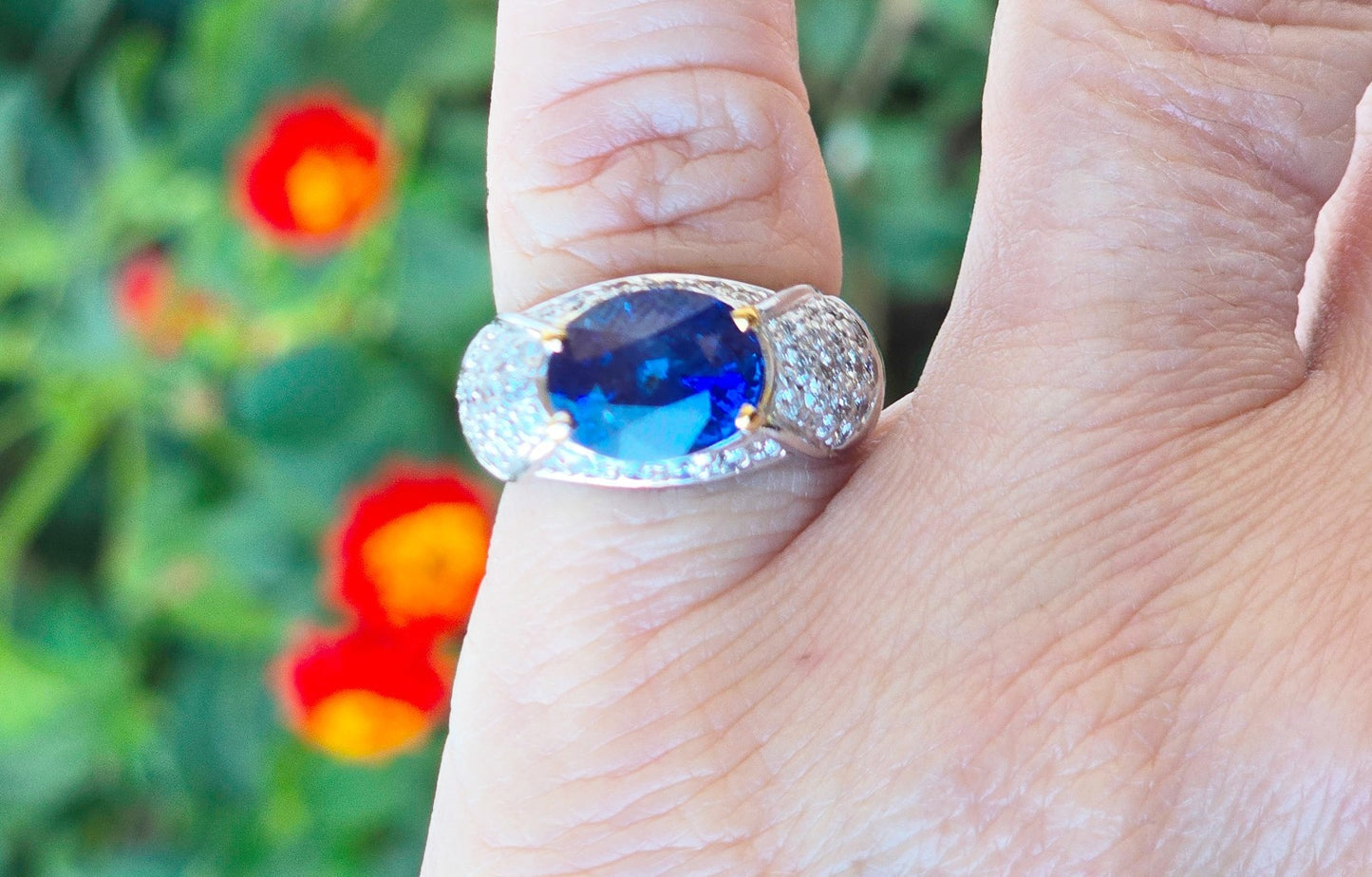 4.25ct Oval Sapphire & Diamond Ring — GIA Certified, 18k White Gold