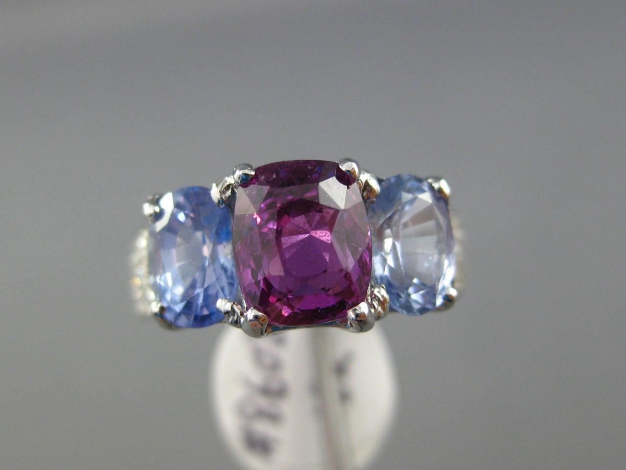 5.63ct Diamond & Sapphire Three Stone Ring — GIA Certified, 18k White Gold