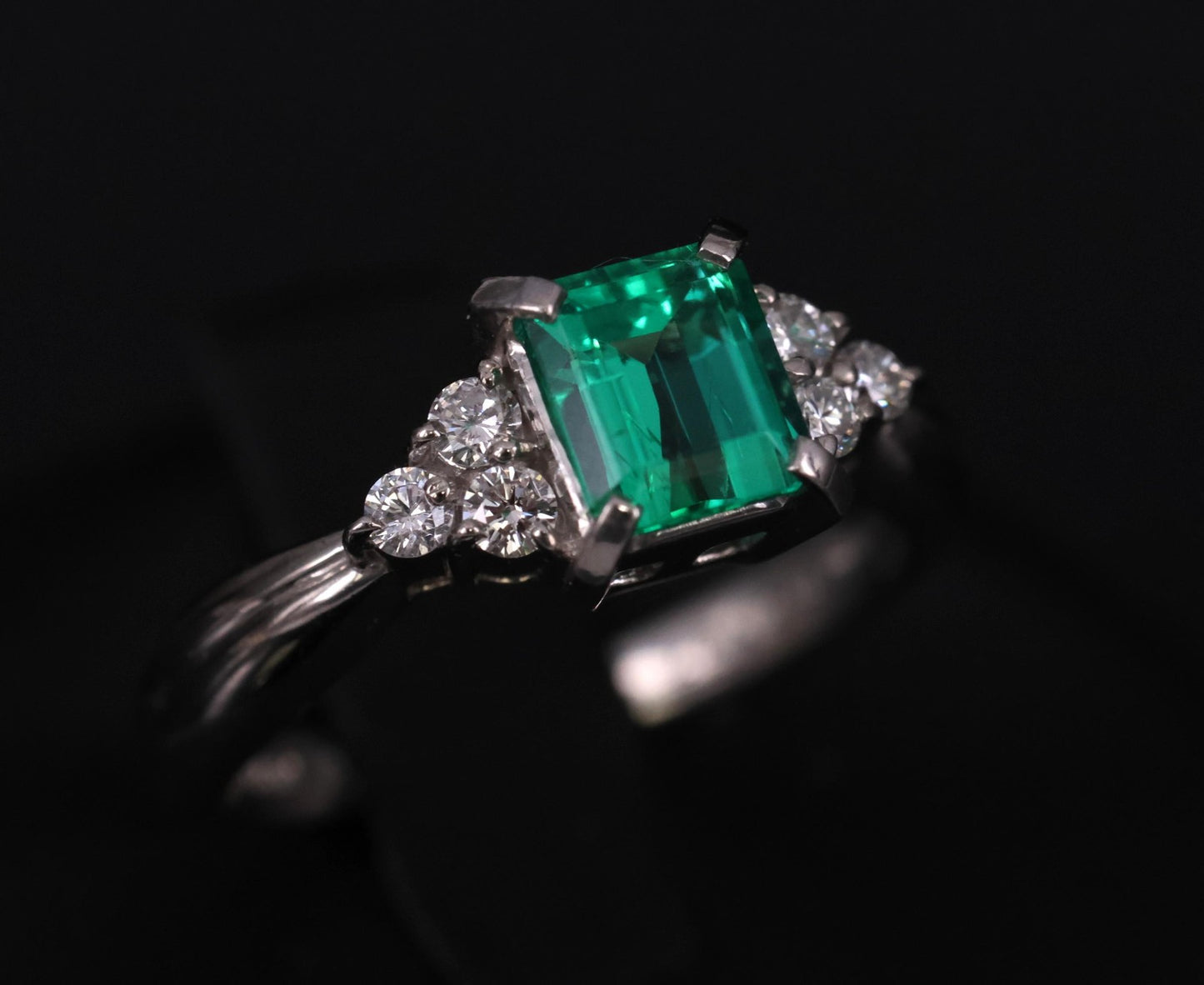 0.81ct Emerald Cut Colombian Emerald & Diamond Ring — GIA Certified, Platinum