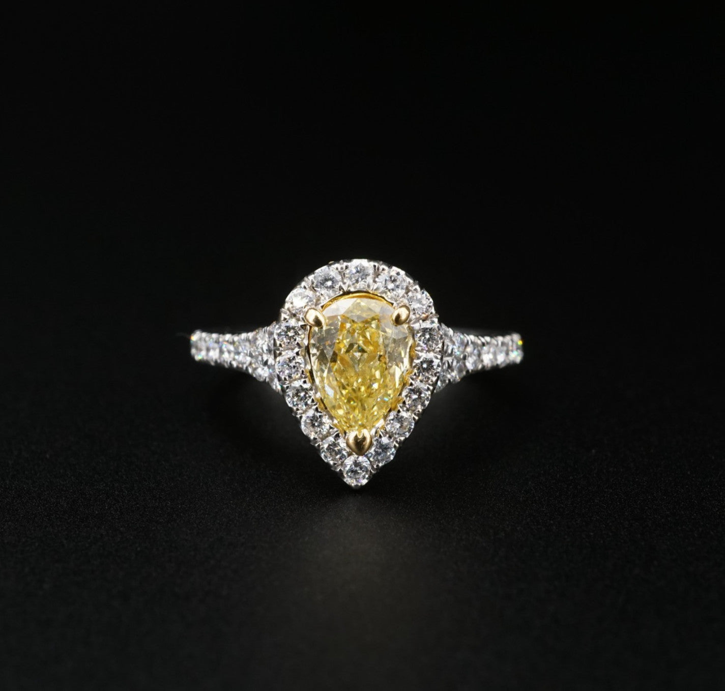 1.01ct Pear Fancy Yellow Diamond Halo Ring — GIA Certified, 18k White Gold