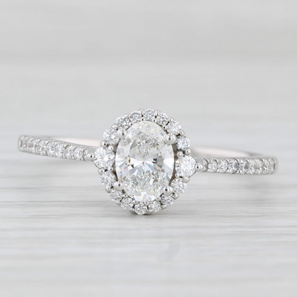 0.70ct Oval Brilliant Diamond Halo Engagement Ring — GIA Certified, 14k White Gold