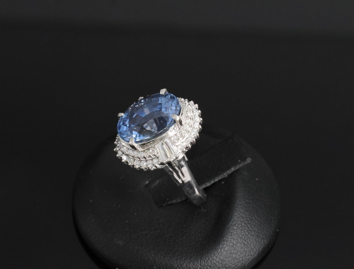 7.43ct Oval Ceylon Blue Sapphire Diamond Halo Ring — GIA Certified, Platinum