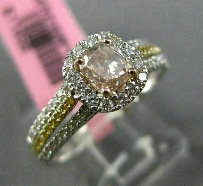 0.86ct Square Halo Diamond Engagement Ring — GIA Certified, 18k Tri-Color Gold