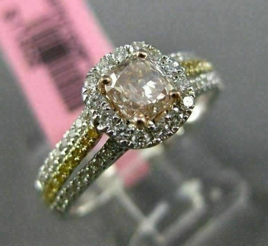 0.86ct Square Halo Diamond Engagement Ring — GIA Certified, 18k Tri-Color Gold