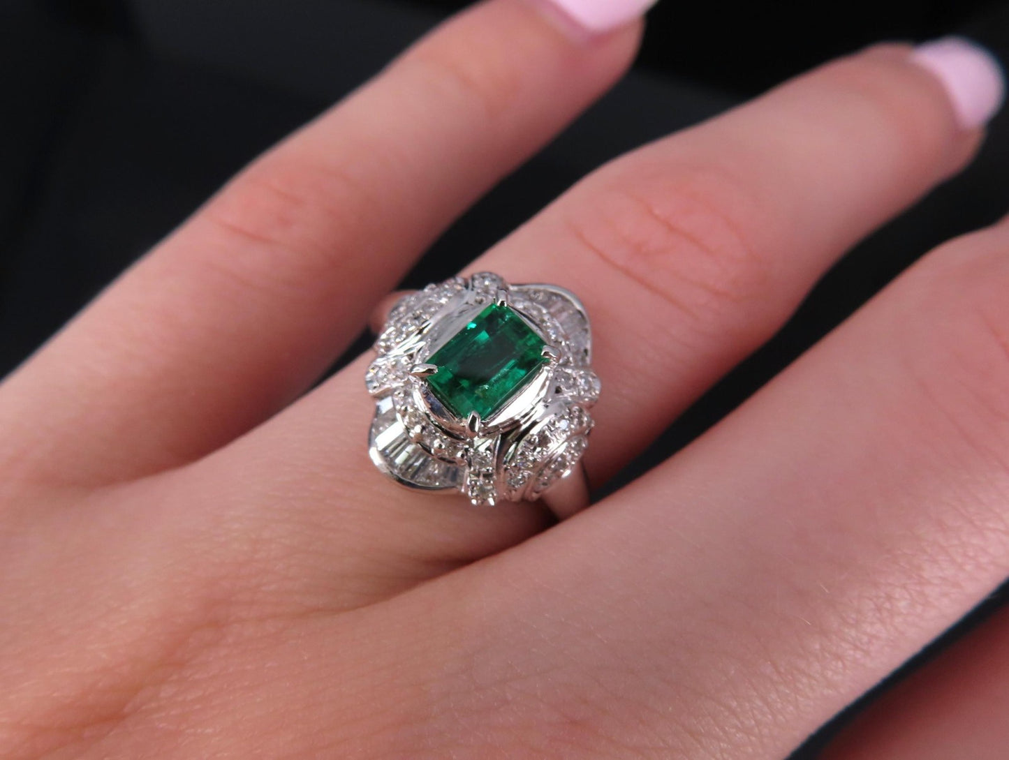 0.61ct Emerald Cut Colombian Emerald & 0.32ct Diamond Ring — GIA Certified, Platinum