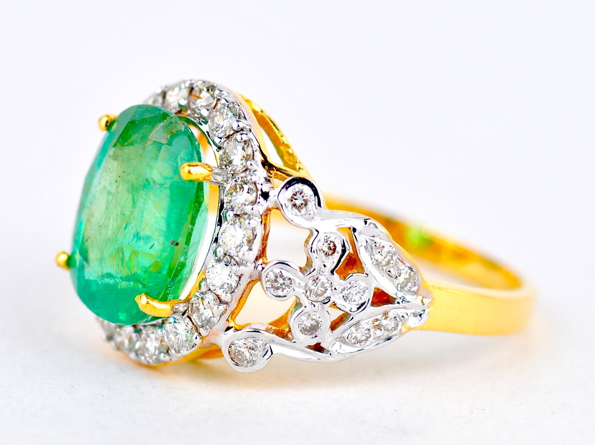 3.89ct Emerald Cut Colombian Emerald Diamond Ring — GIA Certified, 18k Yellow Gold