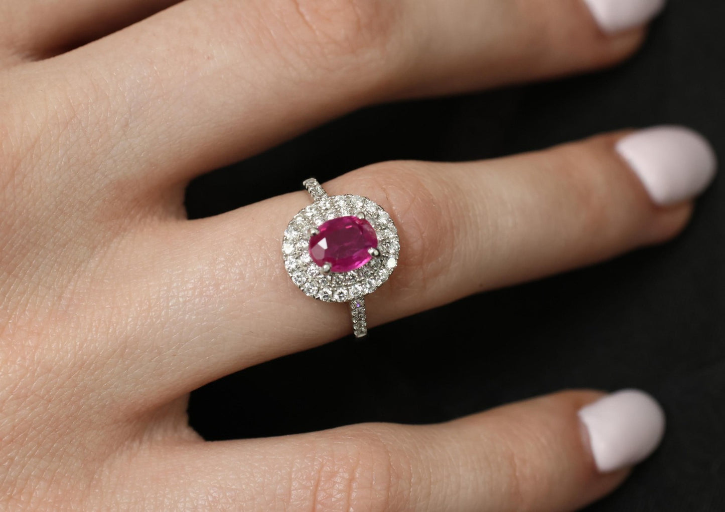 1.45ct Oval Burma Ruby 0.55ct Diamond Halo Ring — GIA Certified, Platinum