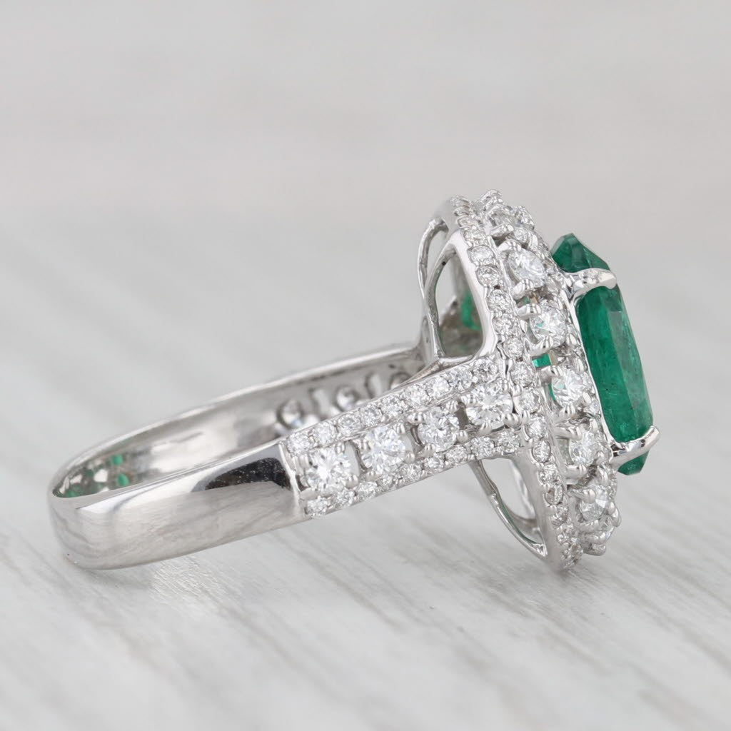 2.38ct Oval Emerald Diamond Halo Ring — GIA Certified, 18k White Gold