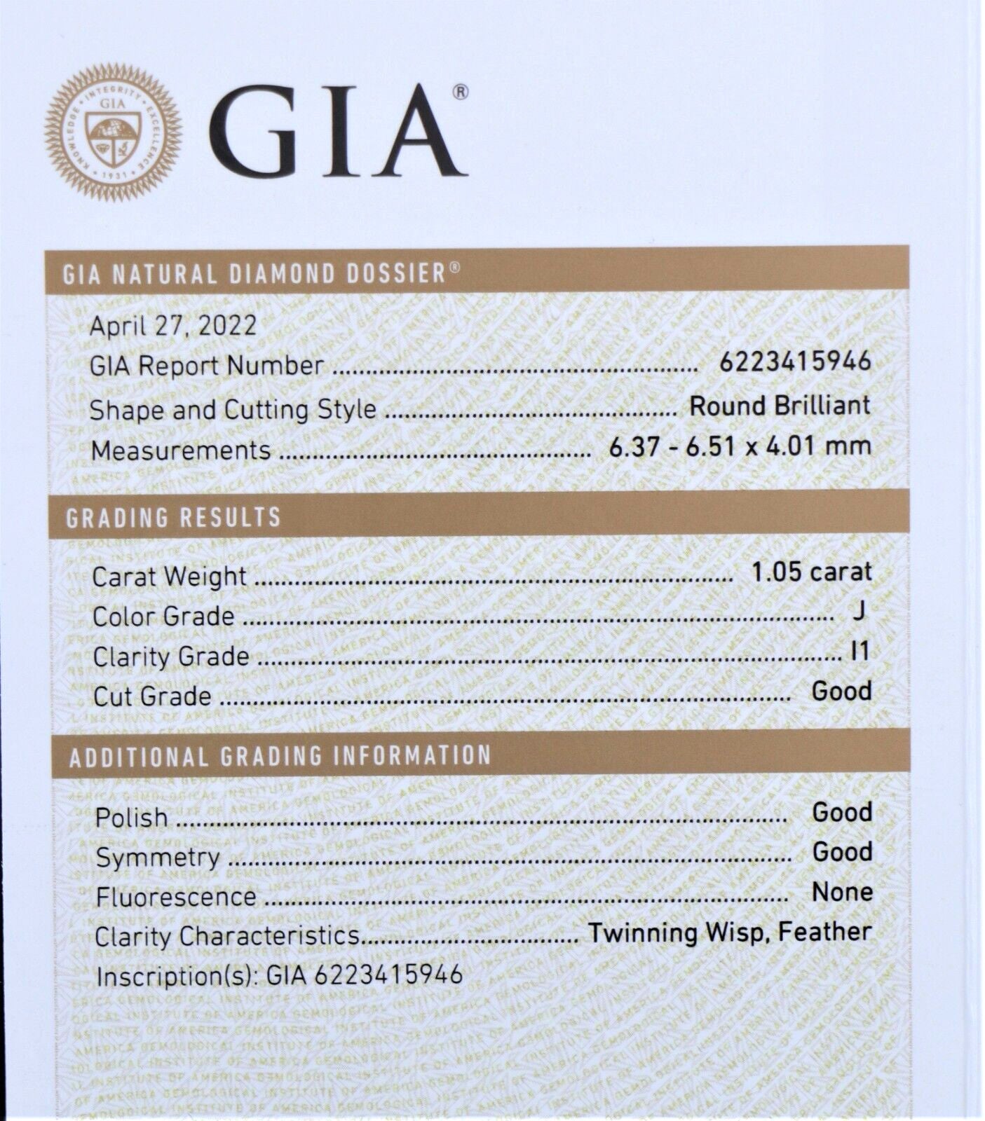 1.05ct Round Brilliant Diamond Engagement Ring — GIA Certified, 18k White Gold