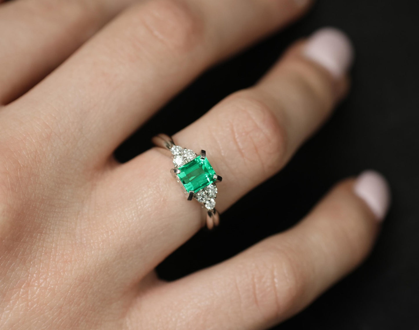 0.81ct Emerald Cut Colombian Emerald & Diamond Ring — GIA Certified, Platinum
