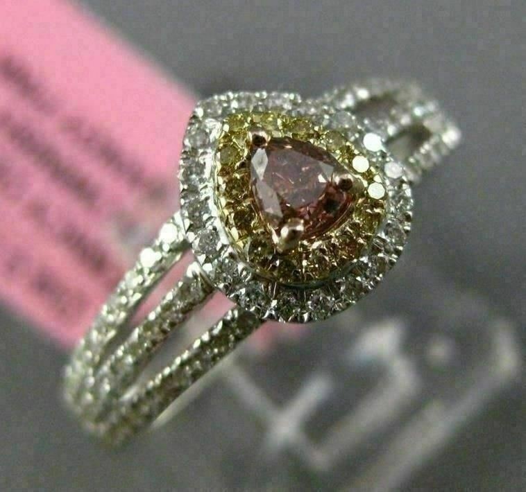 0.59ct Pear Diamond Fancy Multi-Stone Halo Ring — GIA Certified, 18k Tri-Color Gold