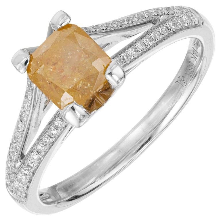 1.17ct Round-Cornered Square Yellow Diamond Engagement Ring — GIA Certified, 14k White Gold