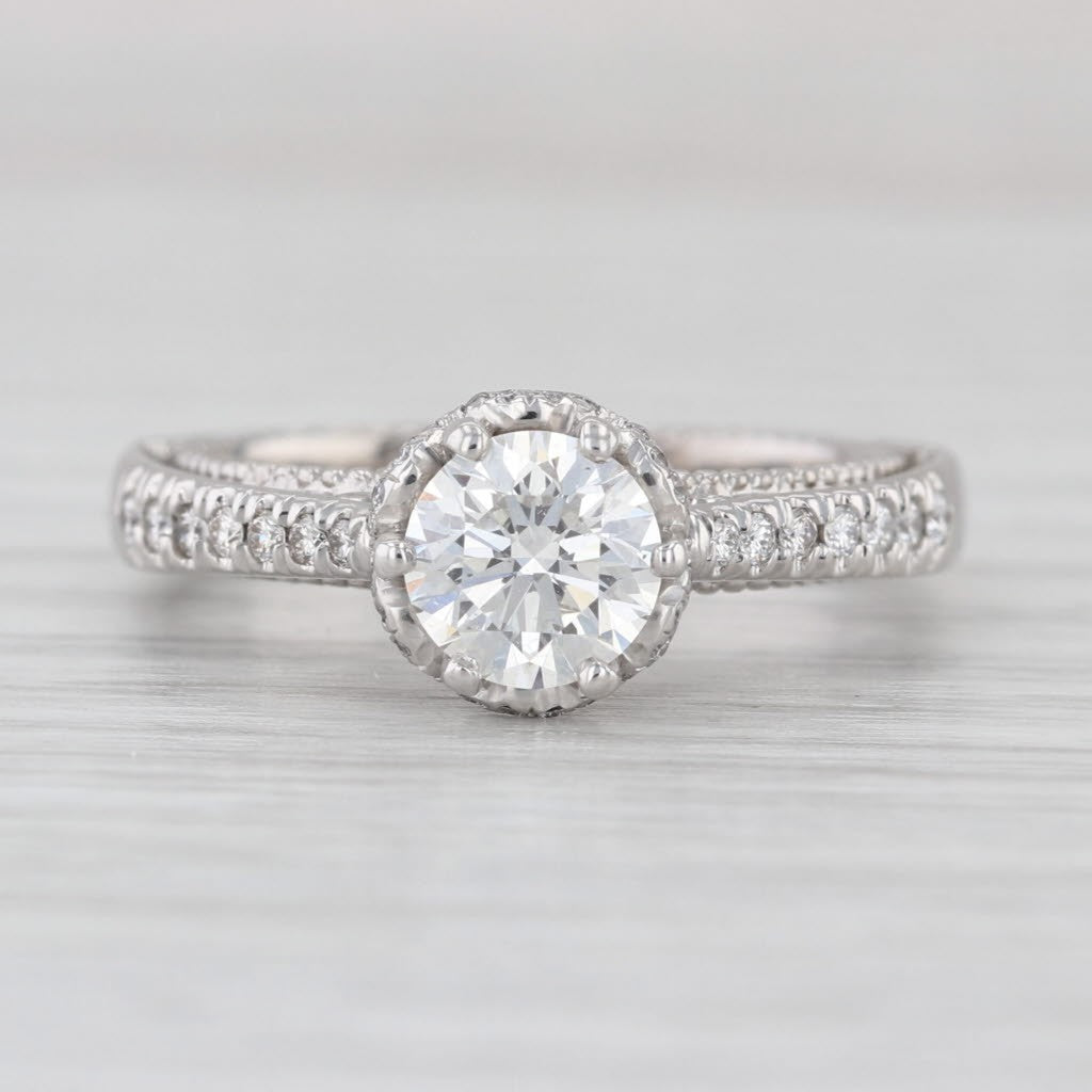 1.02ct Round Brilliant Diamond Halo Engagement Ring — GIA Certified, 18k White Gold