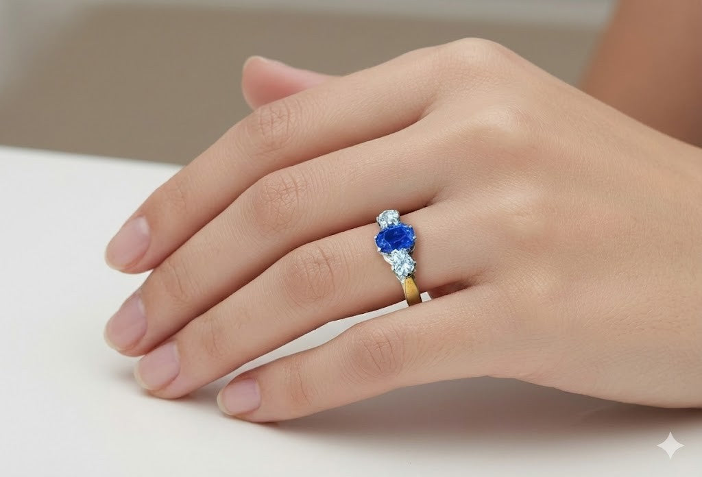 0.99ct Oval Sapphire Three Stone Engagement Ring — GIA Certified, 18k Gold