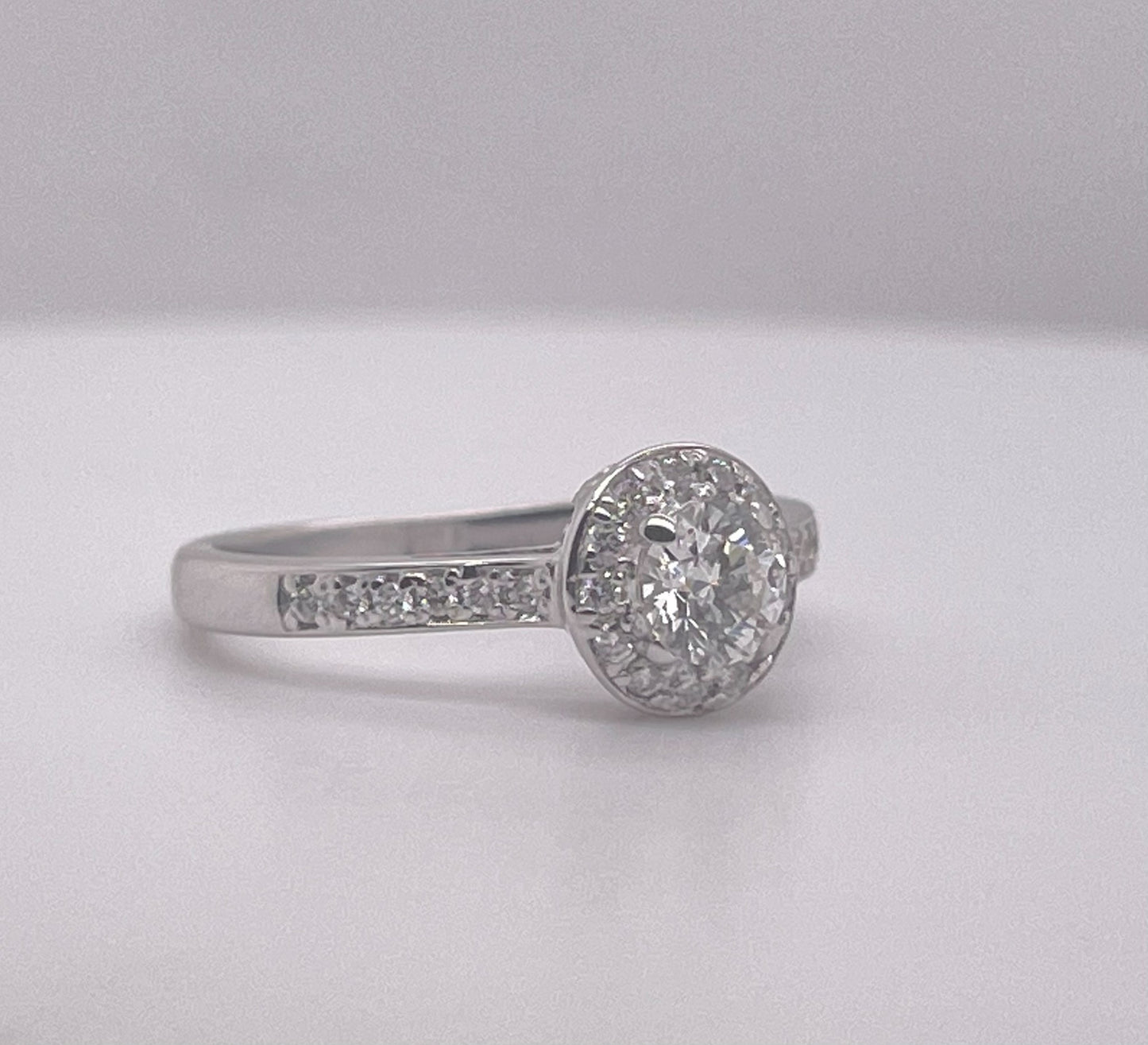 0.59ct Round Brilliant Halo Engagement Ring — GIA Certified, 18K White Gold