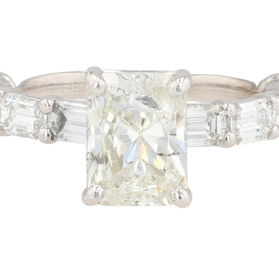 2.78ct Radiant Diamond Solitaire with Baguette Accents Ring — GIA Certified, 14k White Gold