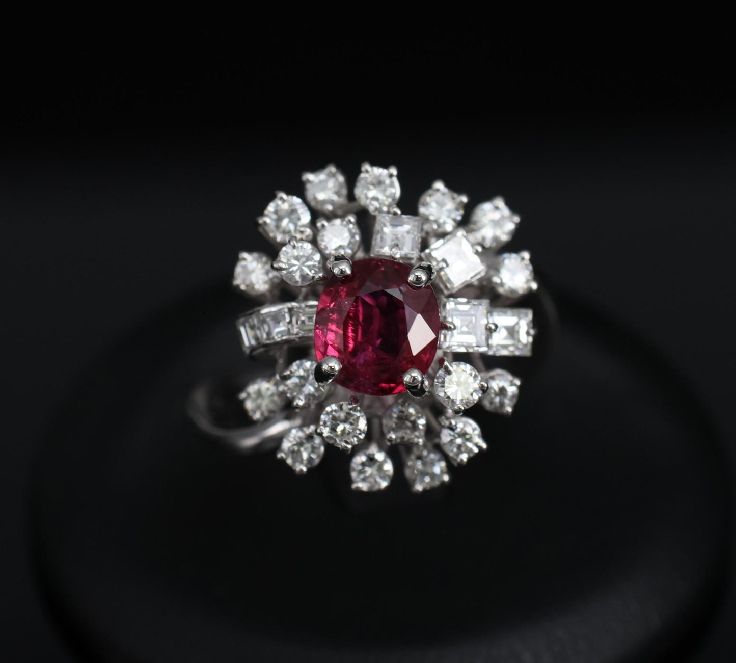 1.67ct Cushion Ruby & 1.50ct Diamond Cocktail Ring — GIA Certified, 18k White Gold