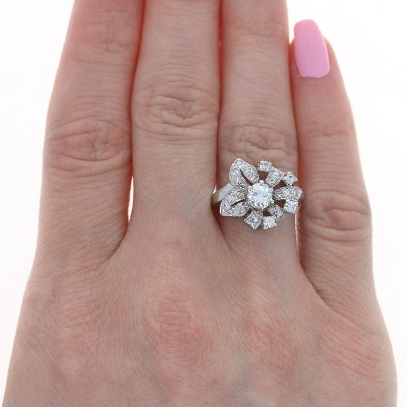 0.56ct Round Brilliant Diamond Retro Bow Cluster Ring — GIA Certified, 14k White Gold