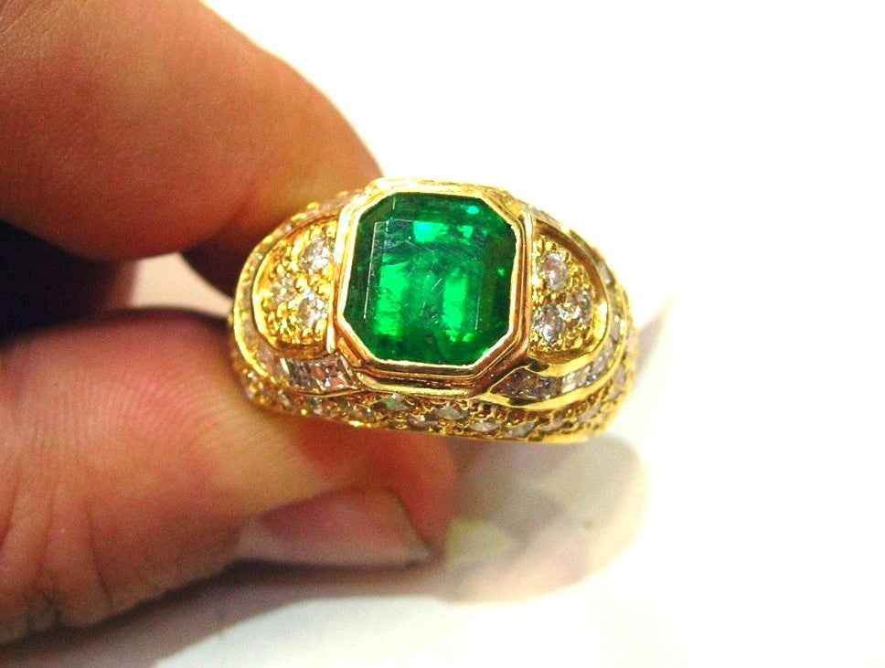 5.38ct Octagonal Step Cut Emerald Diamond Ring — GIA Certified, 18k Yellow Gold