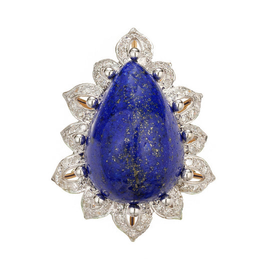 30.00ct Pear Lapis Lazuli Cocktail Ring — GIA Certified, 14k Yellow Gold