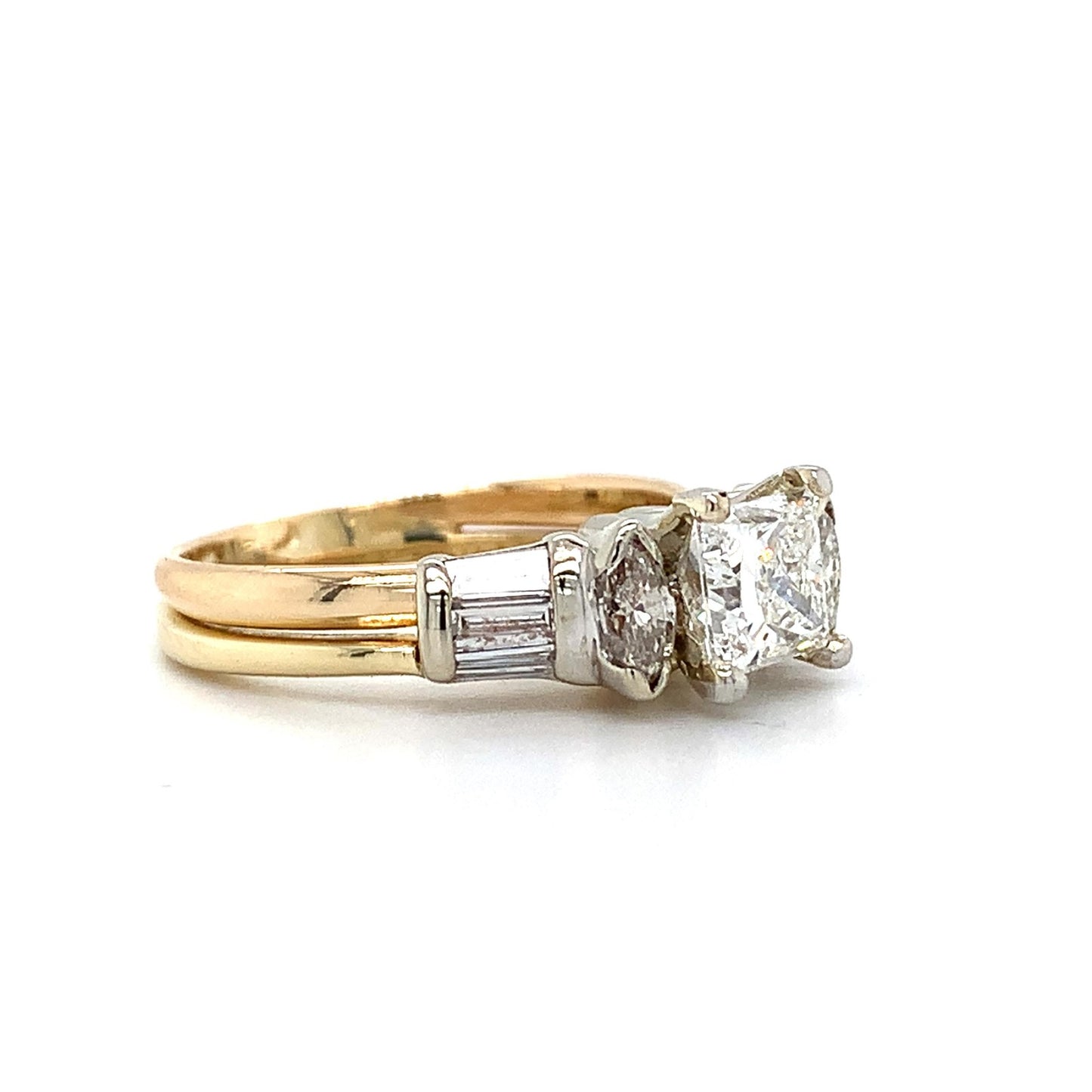 0.97ct Square Modified Brilliant Diamond Three-Stone Ring — GIA Certified, 14k Yellow Gold