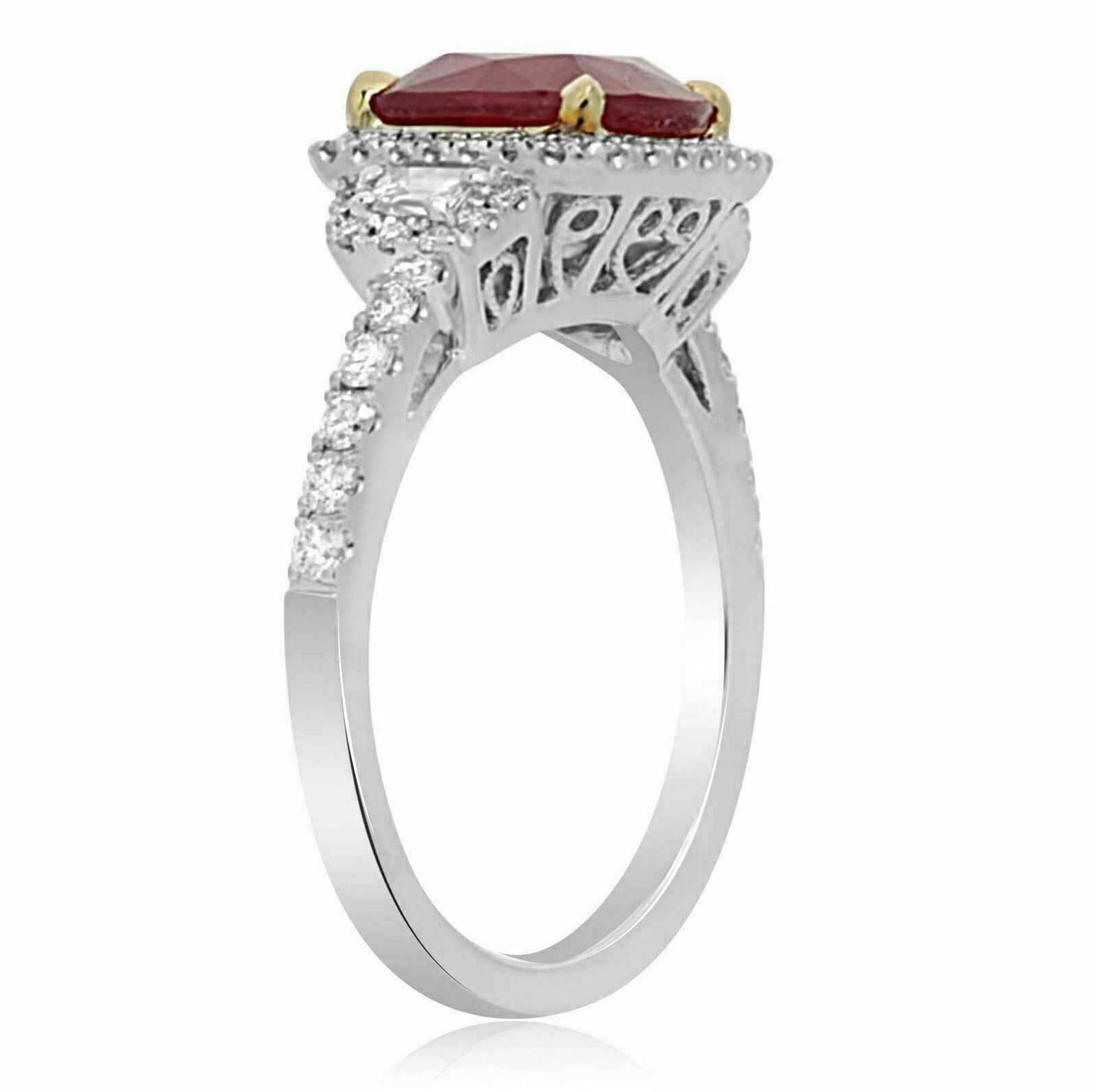 3.18ct Diamond & Ruby 3D Halo Ring — GIA Certified, 18k Two-Tone Gold