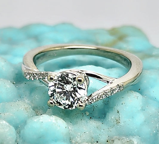 0.70ct Round Brilliant Diamond Engagement Ring — GIA Certified, 14k White Gold
