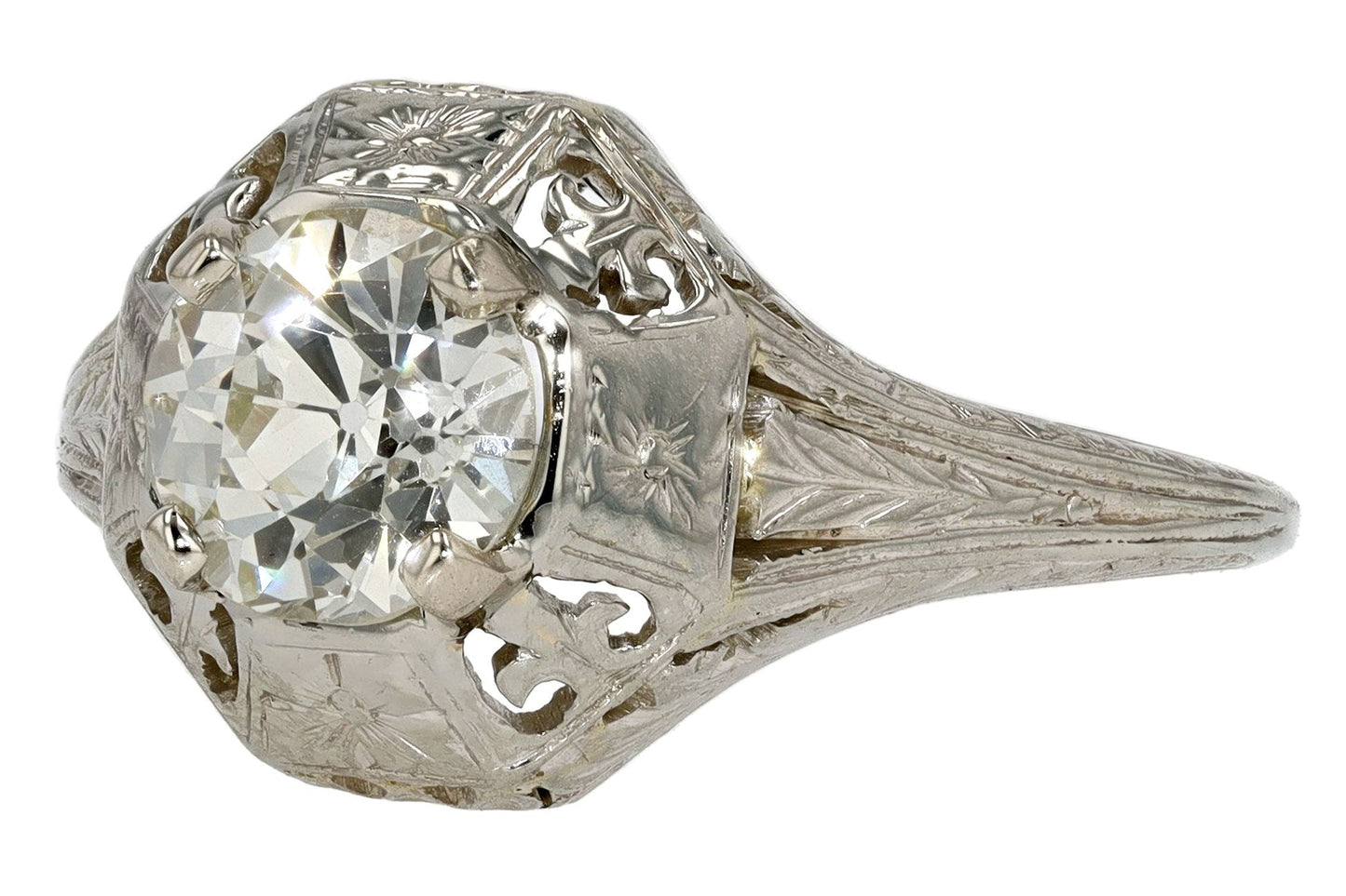 0.90ct Old Mine Cut Diamond Art Deco Ring — GIA Certified, Platinum