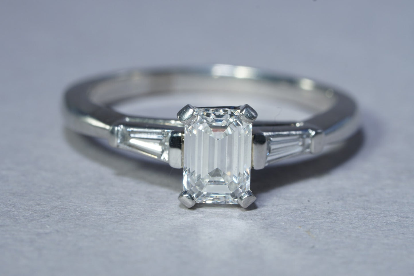1.21ct Emerald Cut Diamond Three-Stone Ring — GIA Certified, 950 Platinum