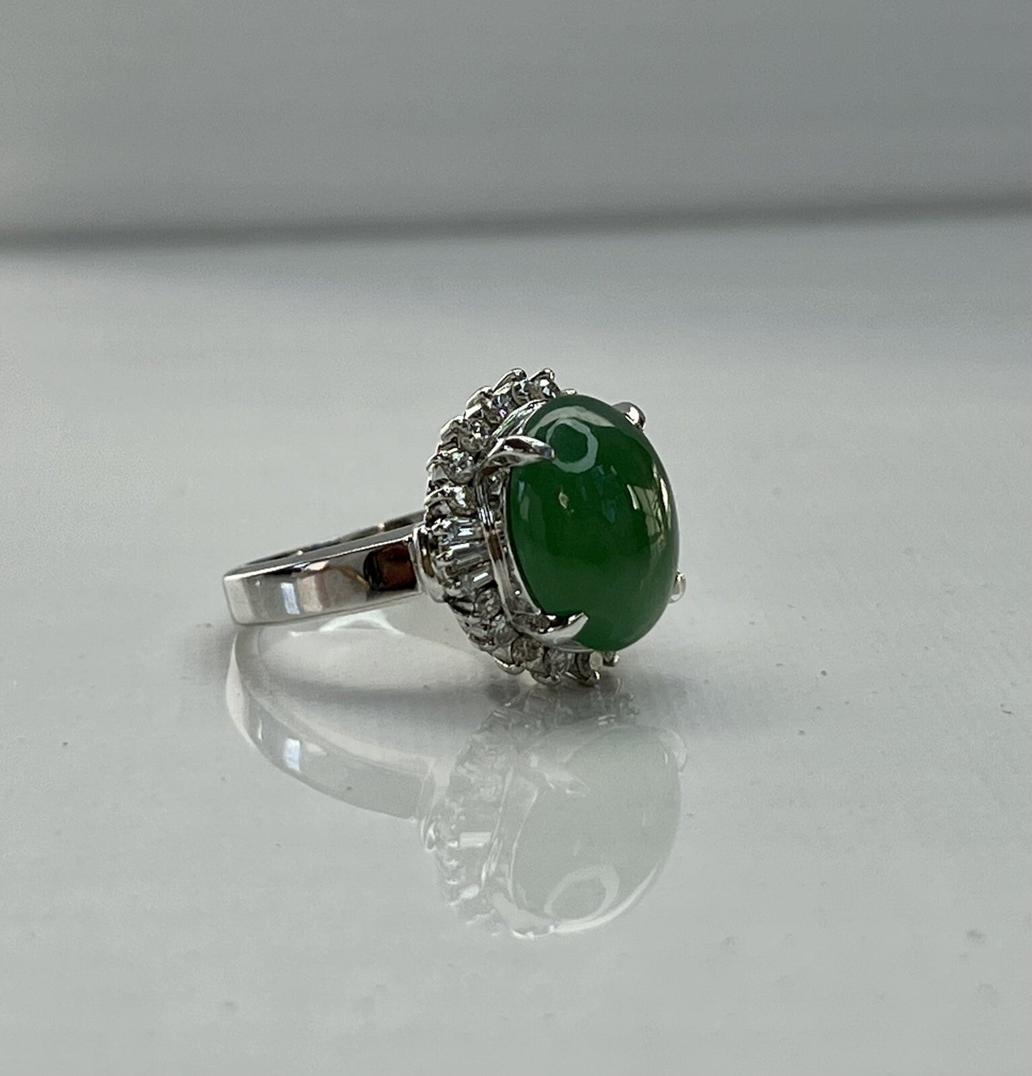 0.46ct Diamond & Jade Jadeite Ring — GIA Certified, Platinum 900