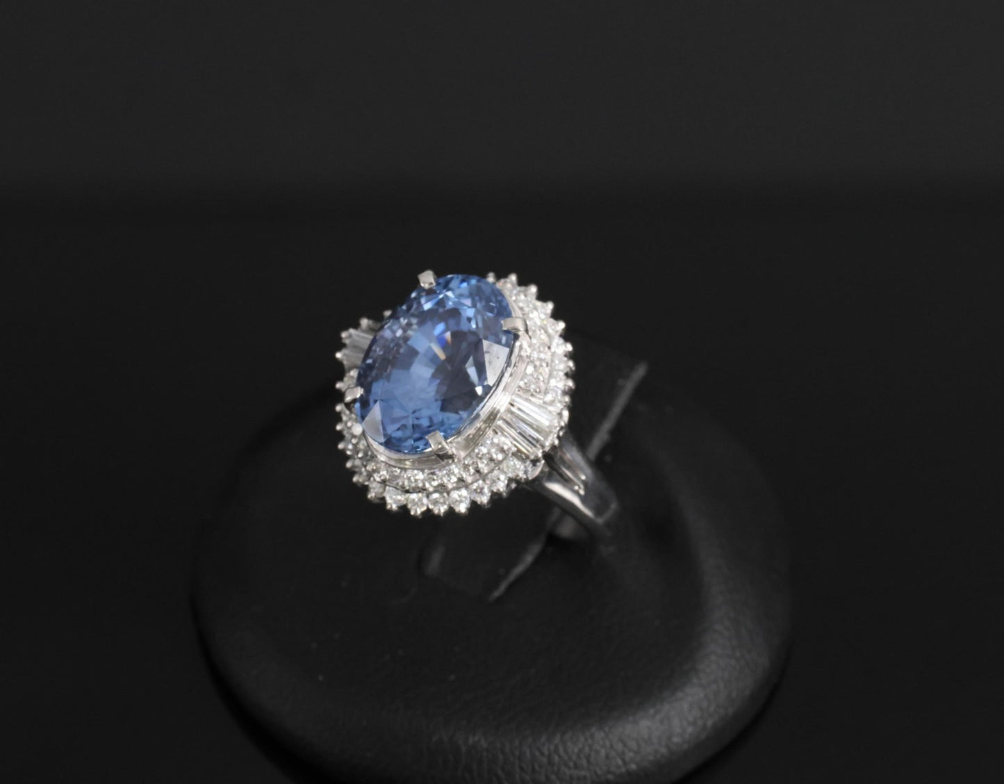 7.43ct Oval Ceylon Blue Sapphire Diamond Halo Ring — GIA Certified, Platinum