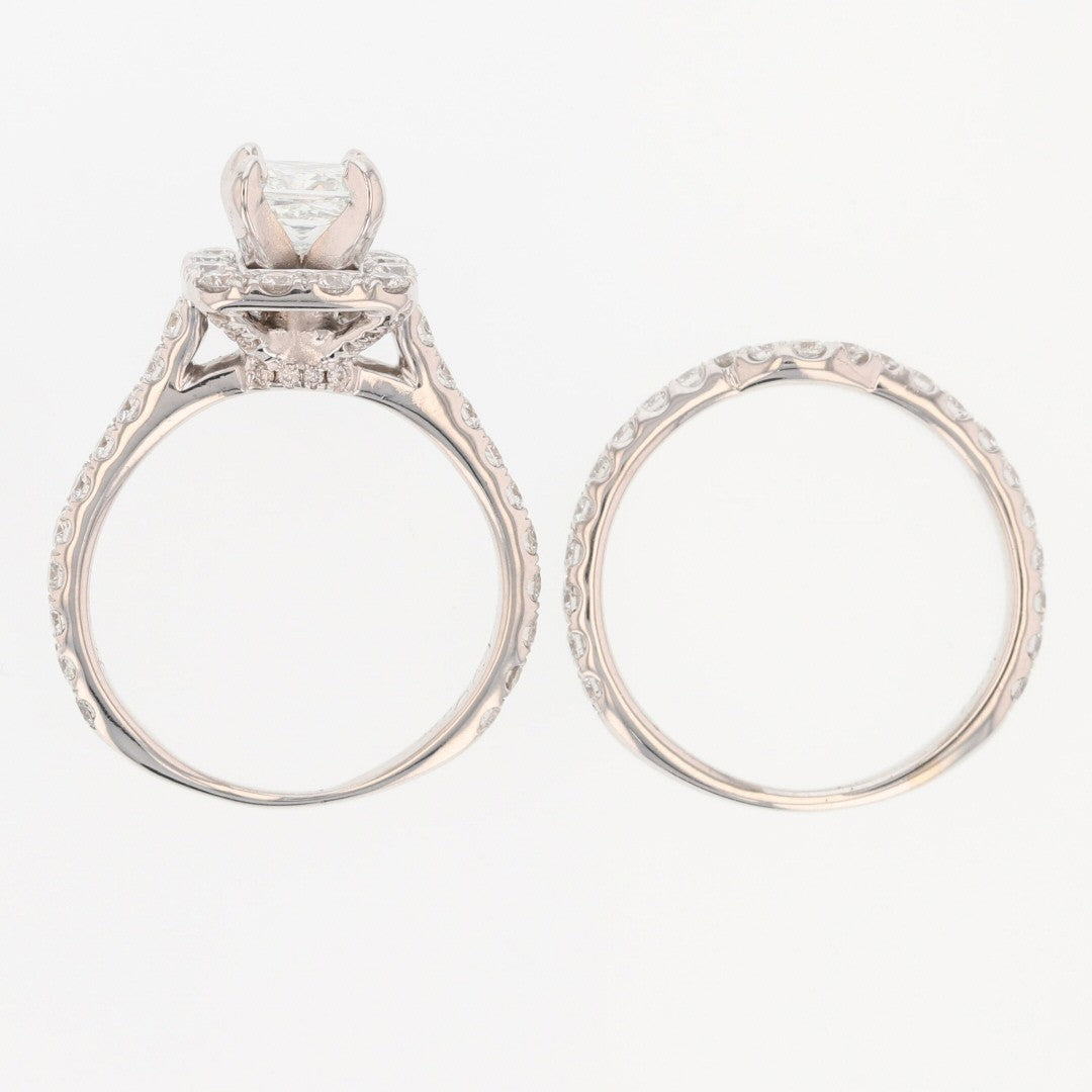 2.39ct Princess Diamond Halo Wedding Set — GIA Certified, 14k White Gold