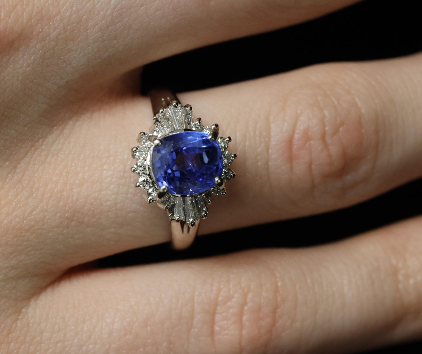 2.72ct Cushion Cut Ceylon Sapphire & 0.55ct Diamond Ring — GIA Certified, Platinum