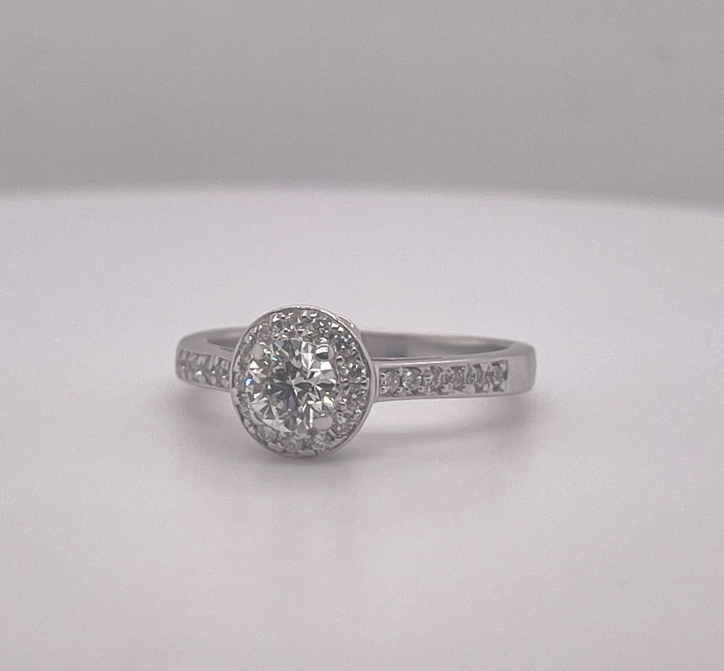 0.59ct Round Brilliant Halo Engagement Ring — GIA Certified, 18K White Gold