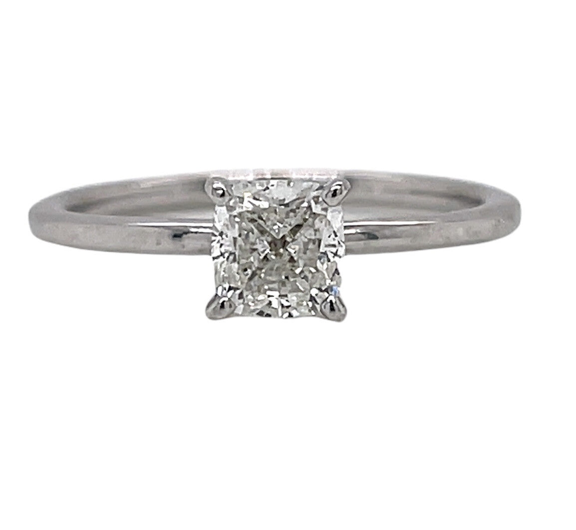 1.00ct Cushion Diamond Solitaire Ring — GIA Certified, 18k White Gold