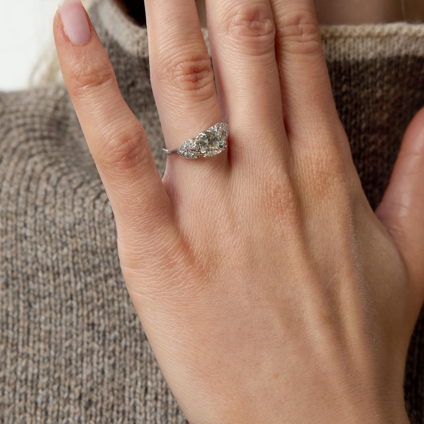 1.75ct Old Mine Cut Diamond Art Deco Ring — GIA Certified, Platinum