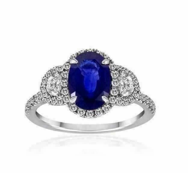3.05ct Diamond & Sapphire Halo Engagement Ring — GIA Certified, 18k Two-Tone Gold