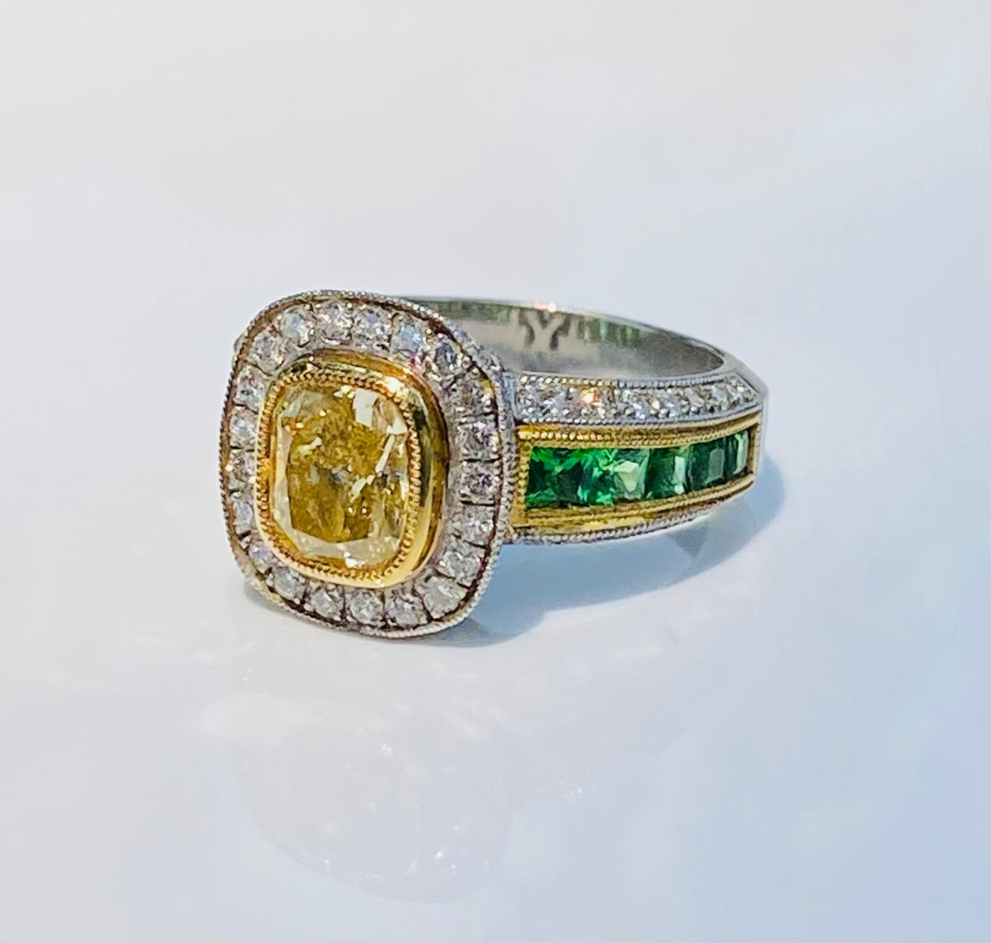 3.05ct Cushion Cut Fancy Yellow Diamond Halo Ring — GIA Certified, Platinum & 18k Gold