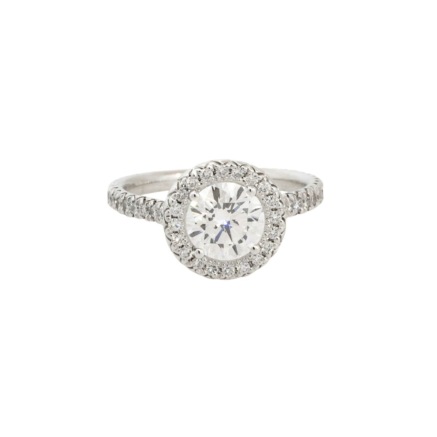 1.47ct Round Brilliant Diamond Halo Engagement Ring — GIA Certified, 18k White Gold