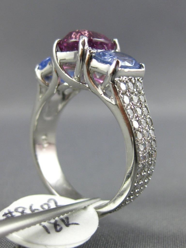 5.63ct Diamond & Sapphire Three Stone Ring — GIA Certified, 18k White Gold