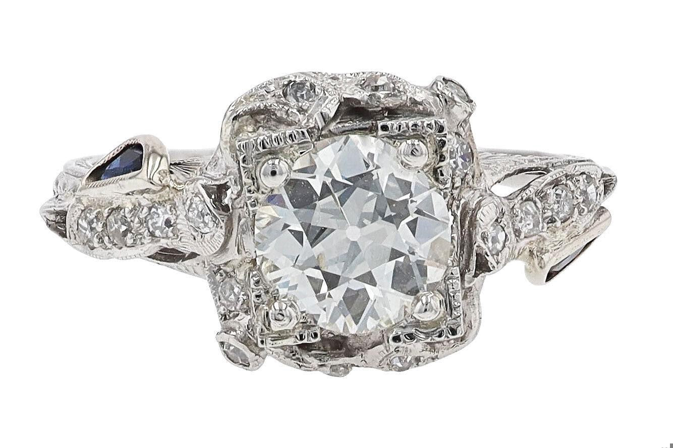 1.10ct Old Mine Cut Diamond Art Deco Ring — GIA Certified, Platinum