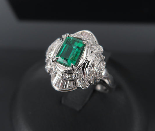 0.61ct Emerald Cut Colombian Emerald & 0.32ct Diamond Ring — GIA Certified, Platinum